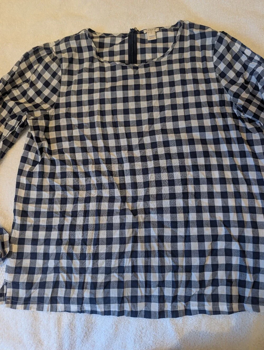 J. Crew Navy Gingham Tie Sleeve Blouse Medium 100% Cotton Top